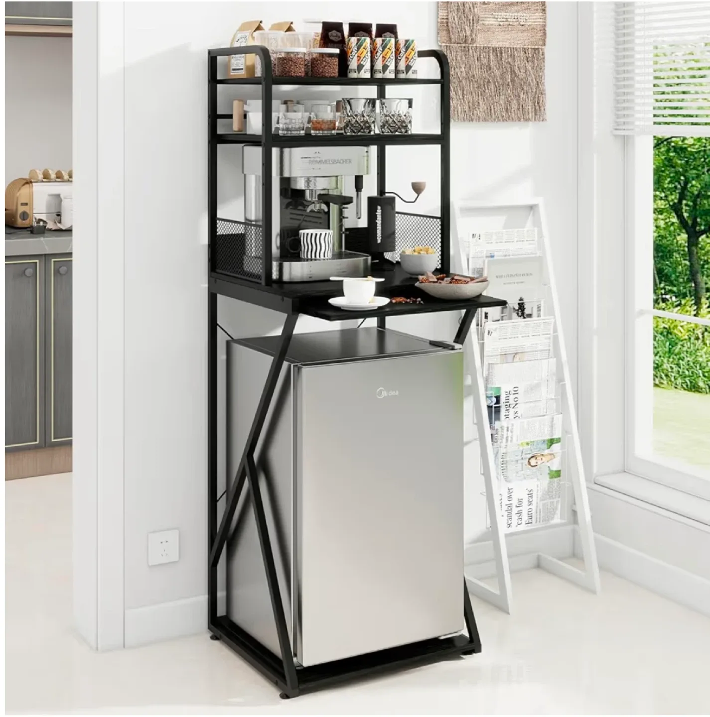 Black Kitchen Baker's Rack with Power Outlet