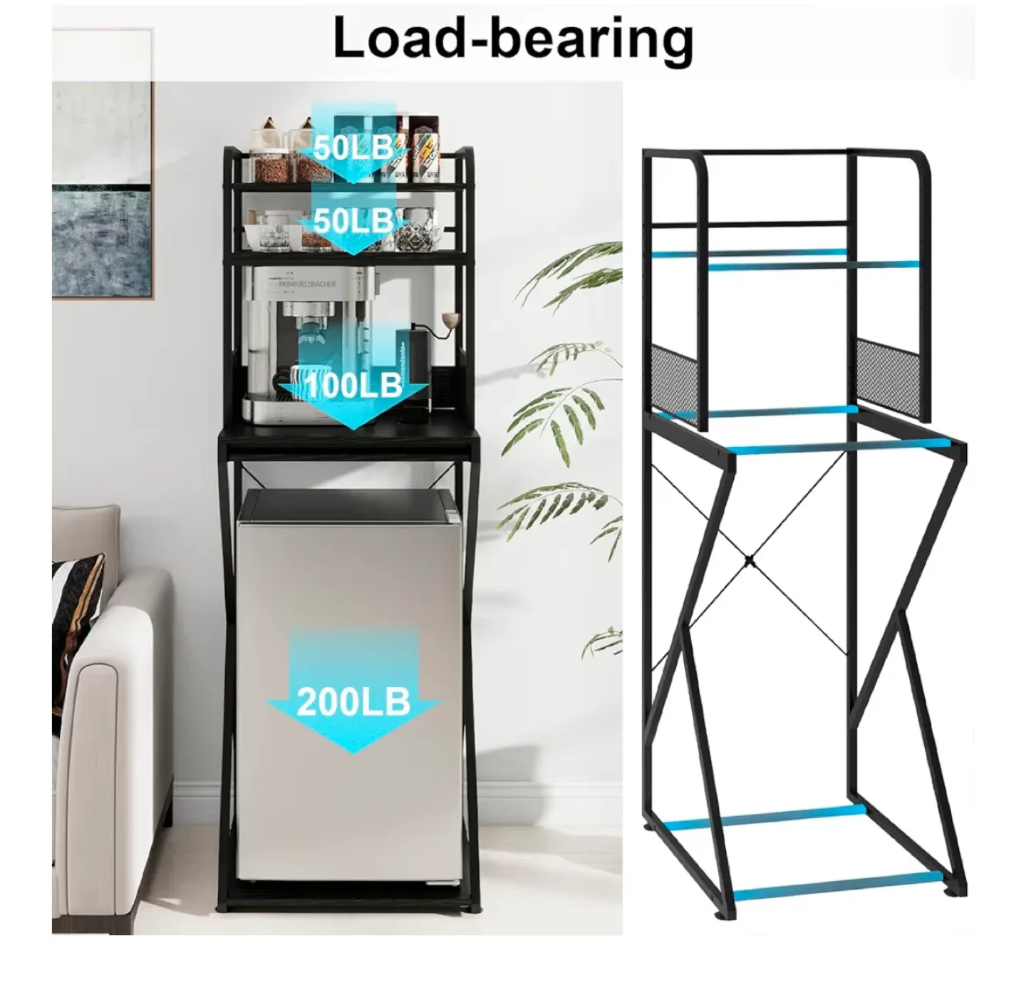 Black Kitchen Baker's Rack with Power Outlet image indicator(3)