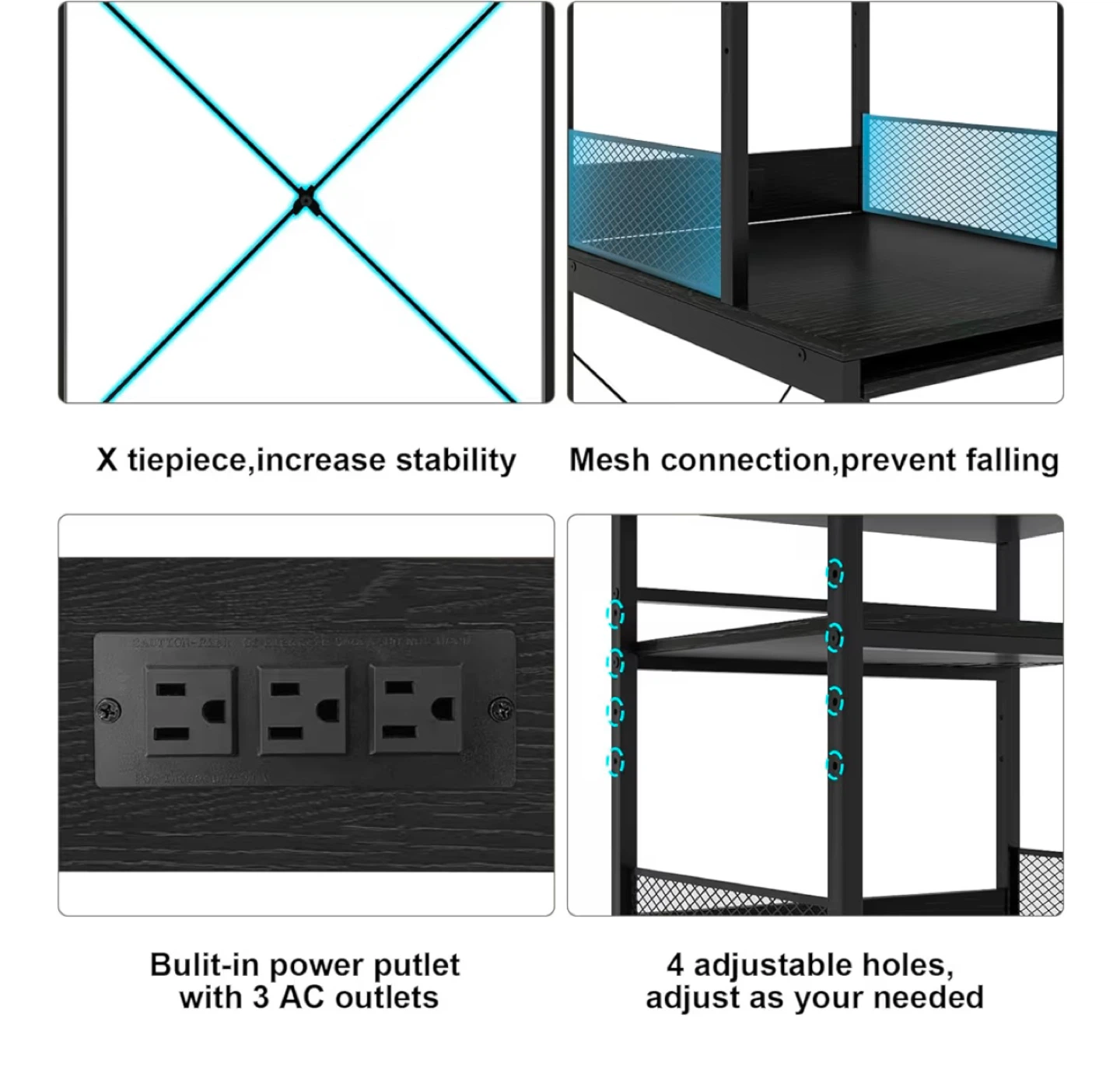 Black Kitchen Baker's Rack with Power Outlet - photo 2