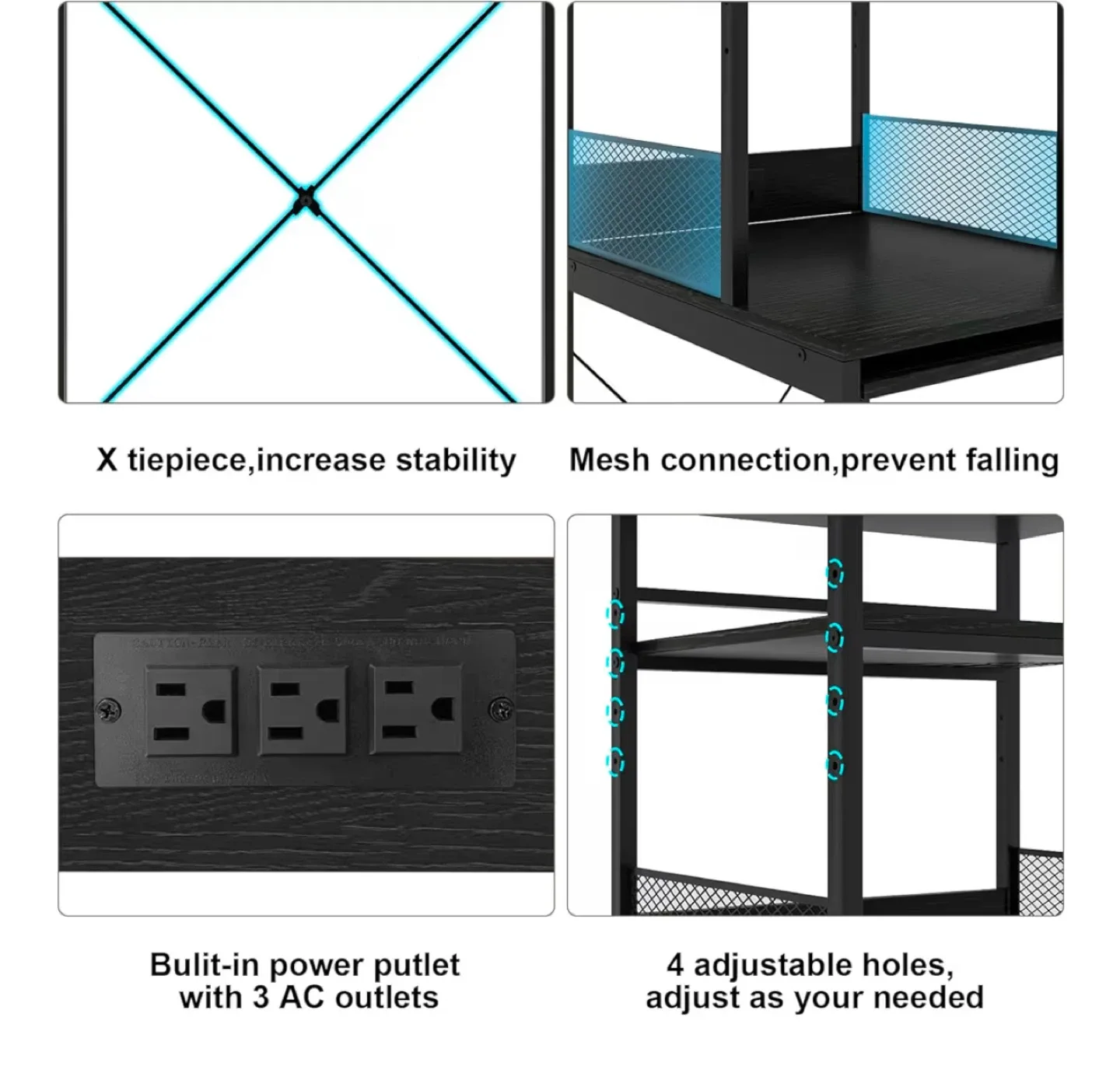 Black Kitchen Baker's Rack with Power Outlet image indicator(2)