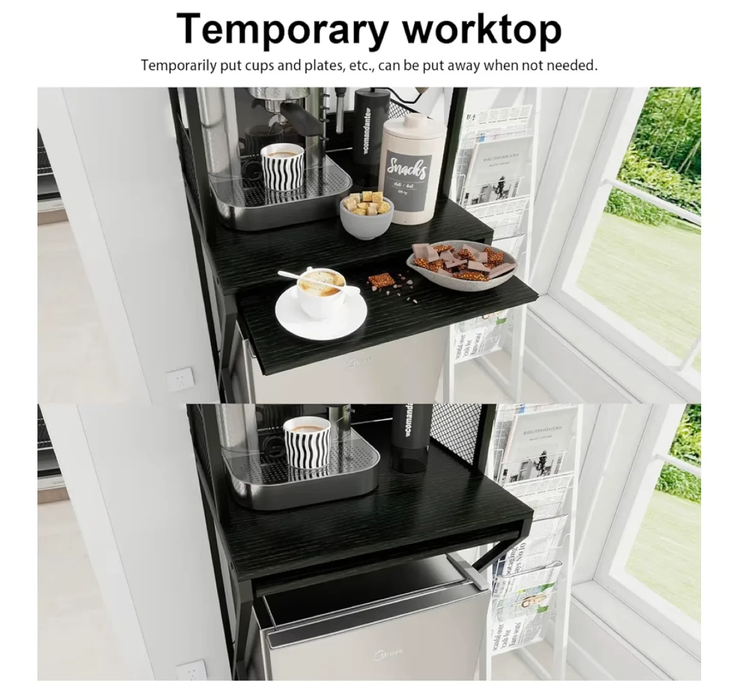 Black Kitchen Baker's Rack with Power Outlet image indicator(5)