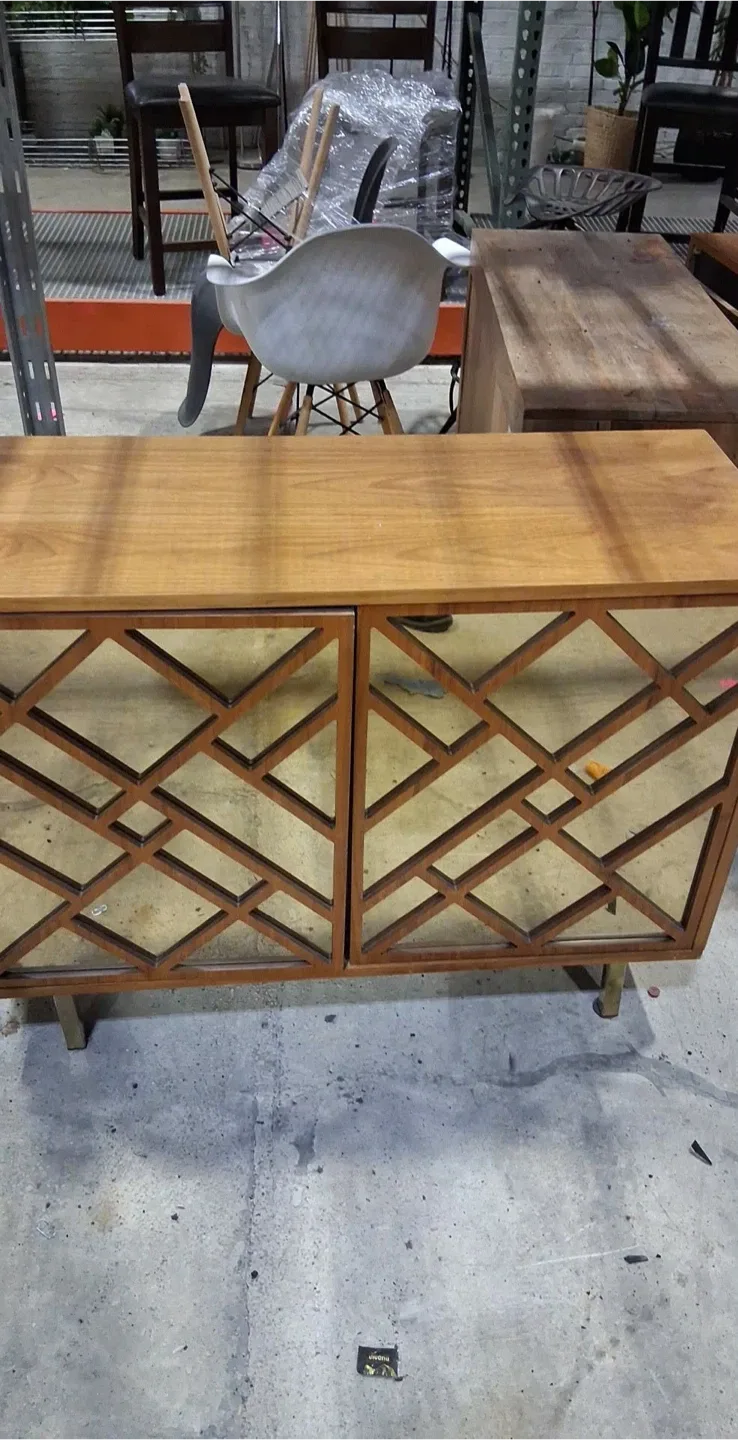 Wood Credenza with Mirrored Doors