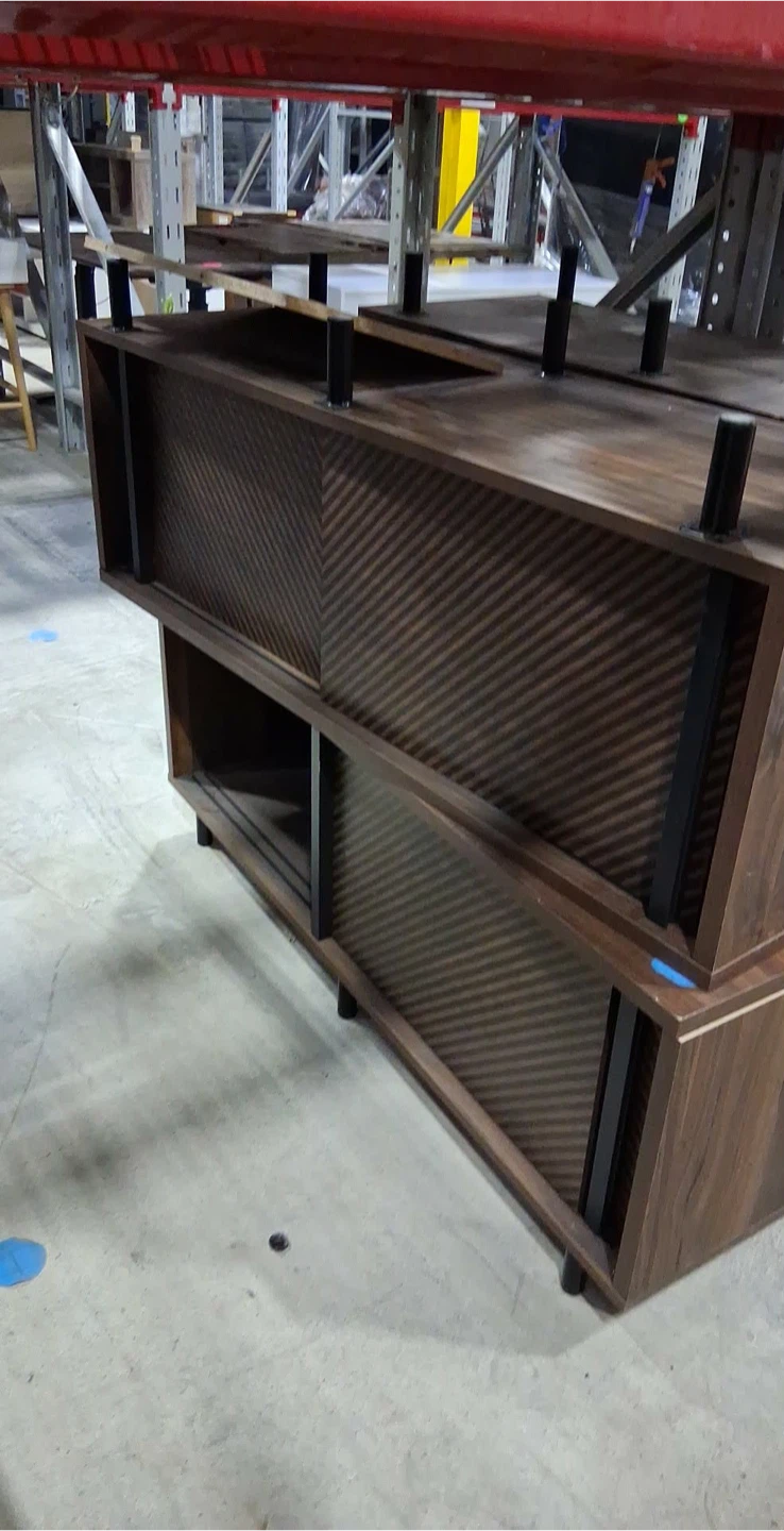 Brown Wood & Black Metal Shelf tv stand