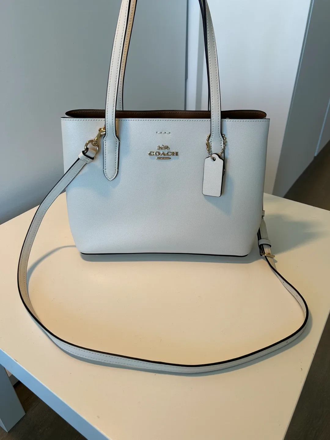 Coach White Leather Tote Bag image indicator(3)