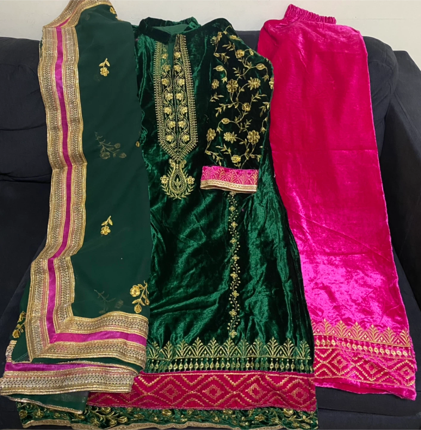 Green Velvet Embroidered Salwar Kameez Suit