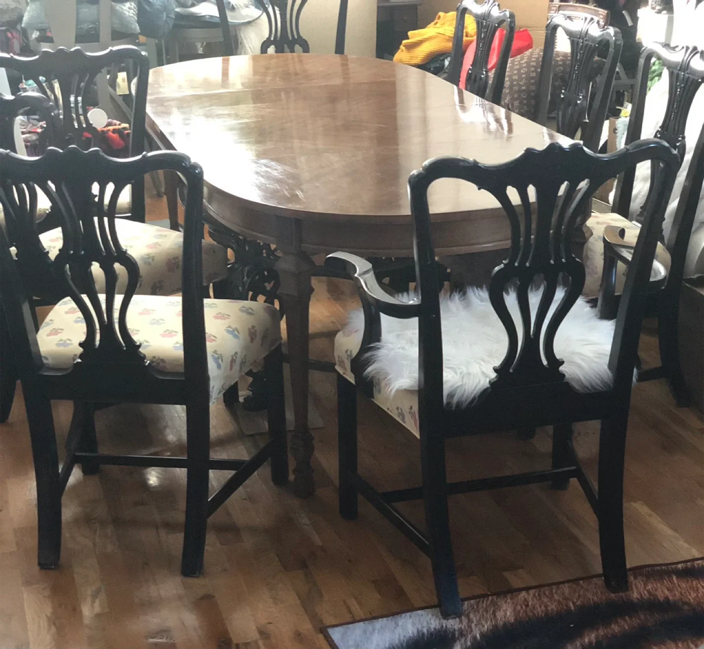 Extendable Dining Table W/ 8-Chippendale-style Dining Chairs