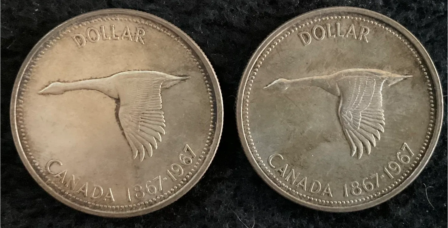 Two 1967 Centennial Canadian Silver Dollars image indicator(2)