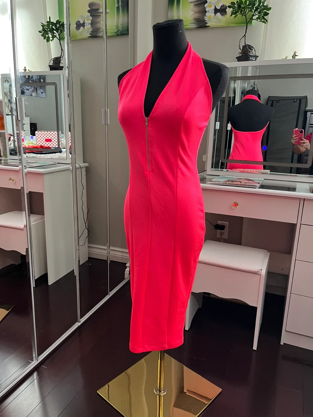 Hot Pink Halter Midi Dress image indicator(2)