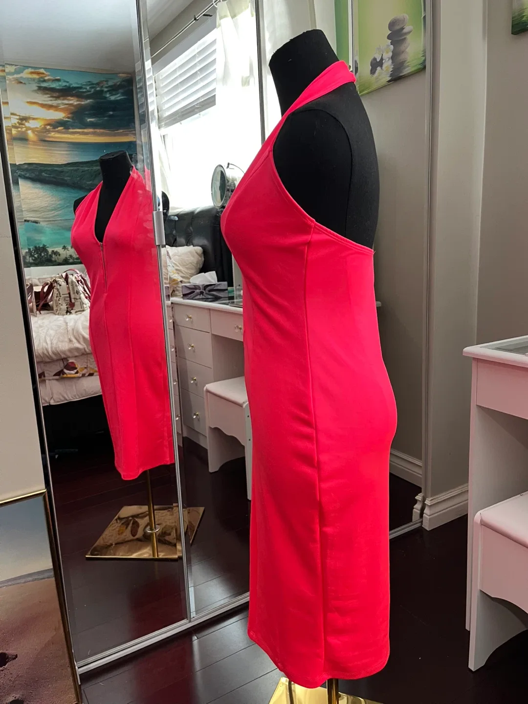 Hot Pink Halter Midi Dress image indicator(5)