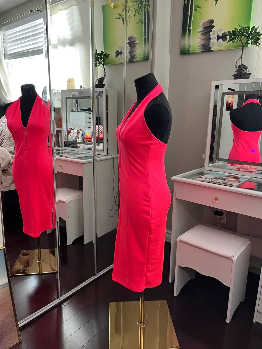 Hot Pink Halter Midi Dress image indicator(4)