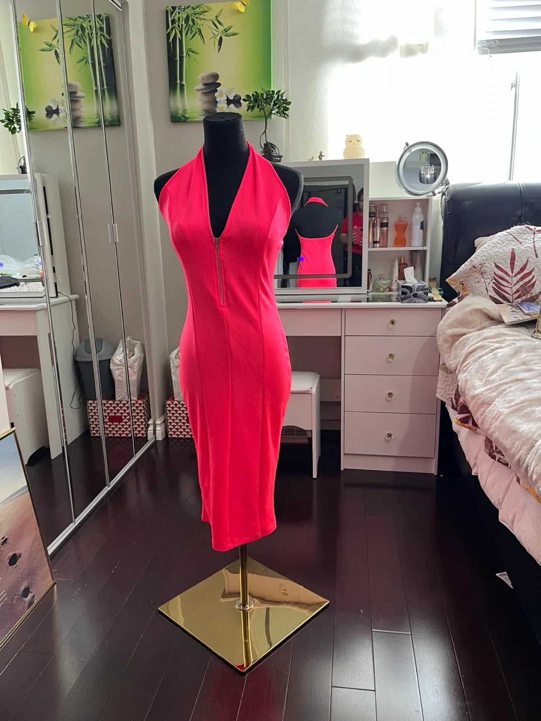 Hot Pink Halter Midi Dress