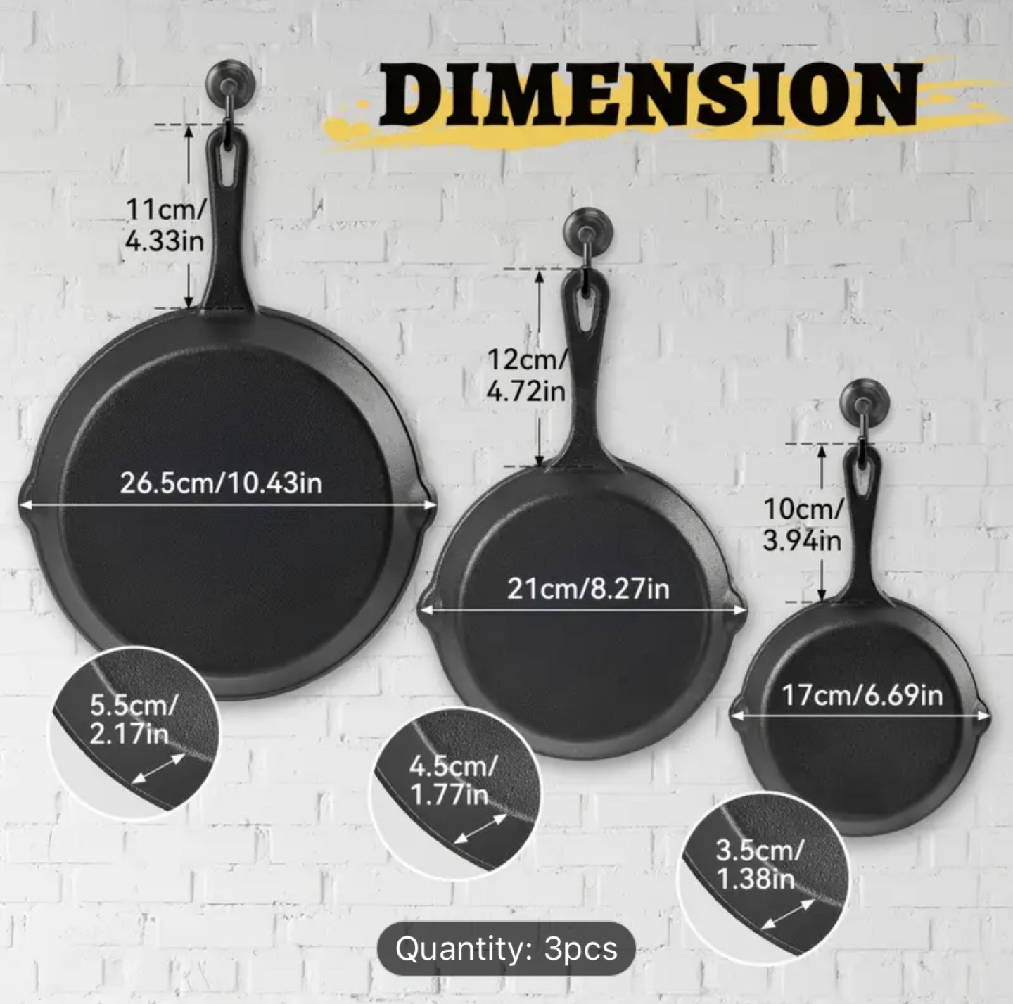 Brand New-Cast Iron Skillet Set - 3 Pieces - photo 2