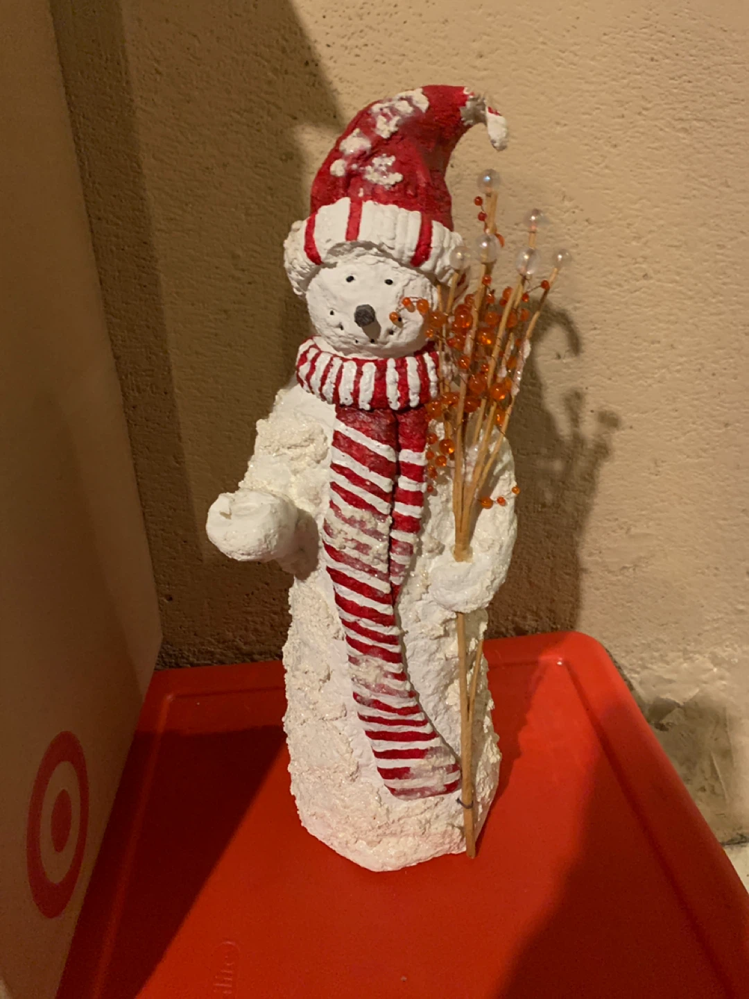Snowman Figurine with Red and White Scarf