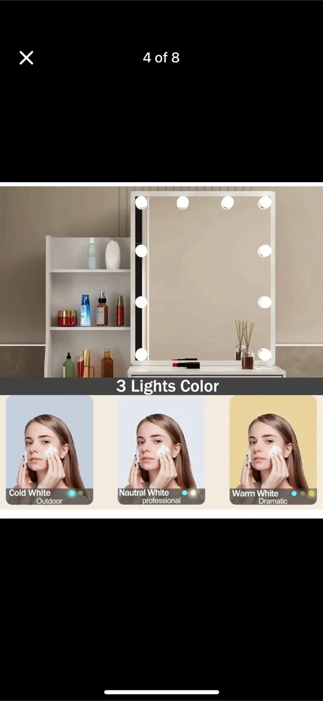 Vanity Makeup Table Set with Lighted Mirror - White image indicator(5)