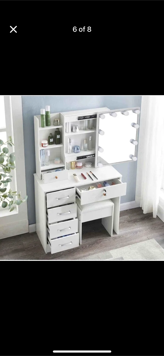 Vanity Makeup Table Set with Lighted Mirror - White image indicator(3)