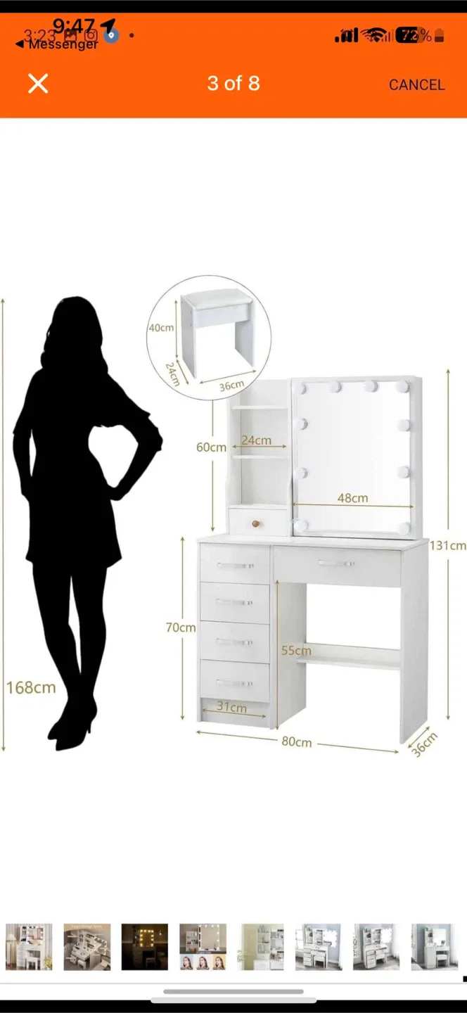 Vanity Makeup Table Set with Lighted Mirror - White image indicator(6)