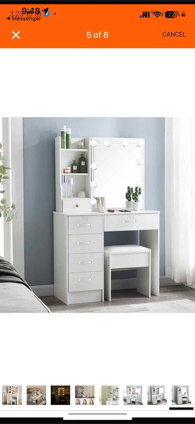 Vanity Makeup Table Set with Lighted Mirror - White image indicator(4)