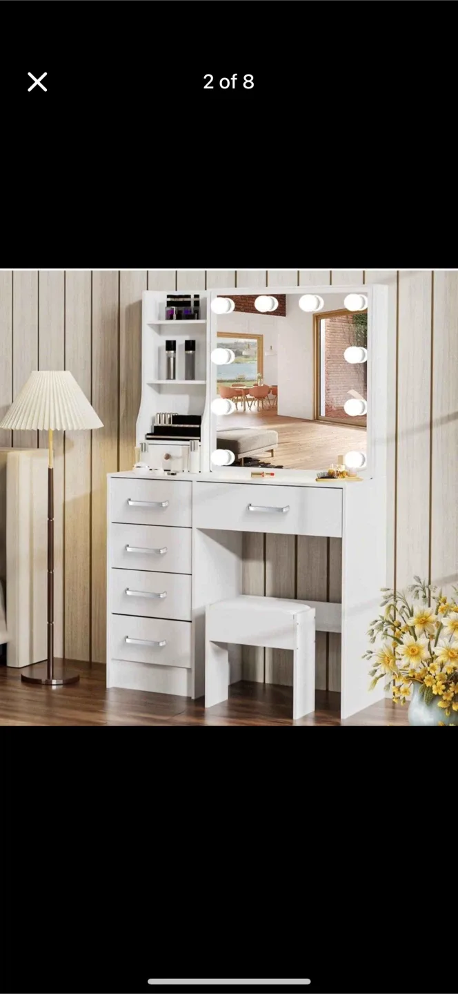 Vanity Makeup Table Set with Lighted Mirror - White image indicator(7)