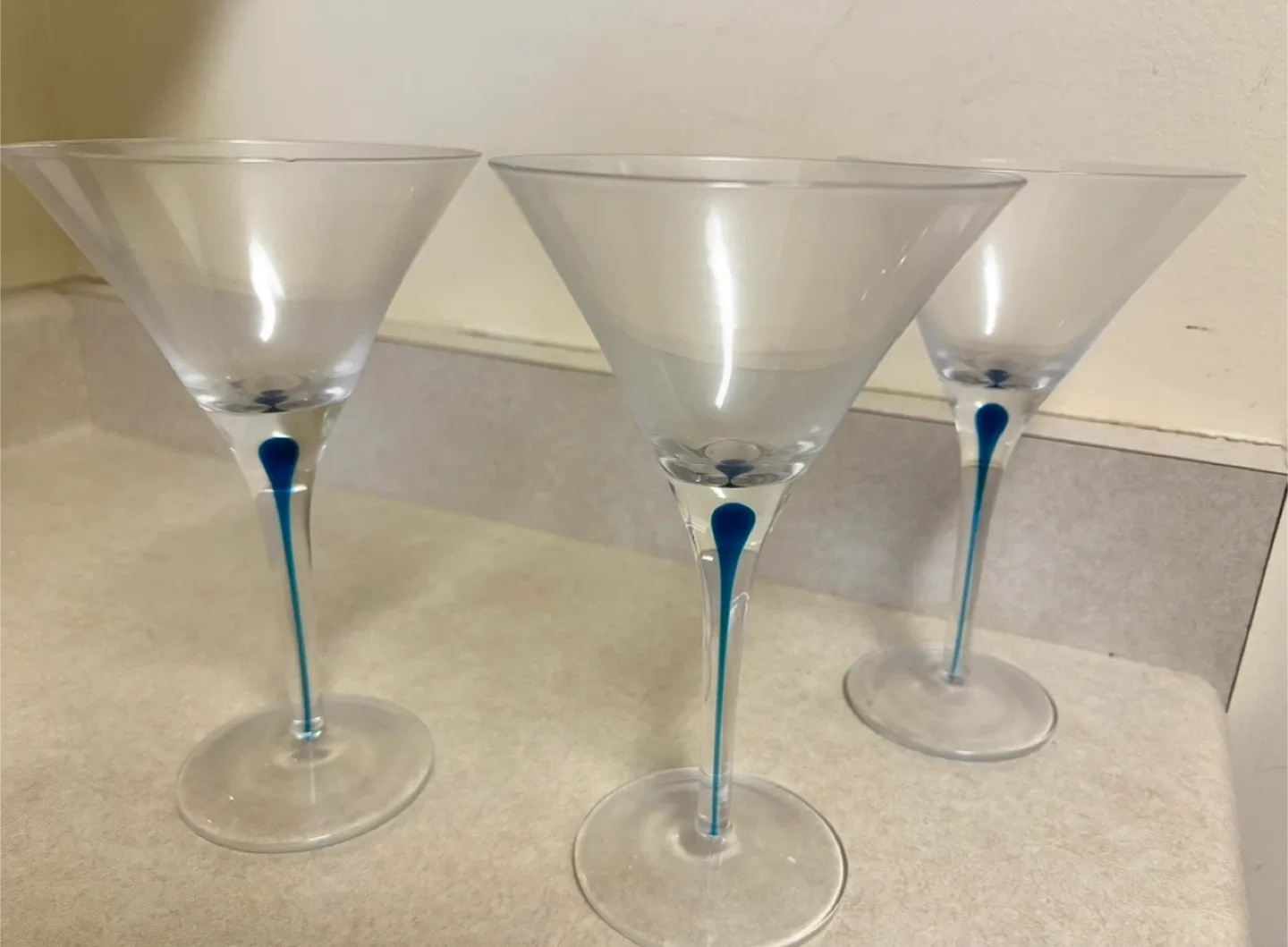 Martini Glasses with Blue Accent - Set of 3