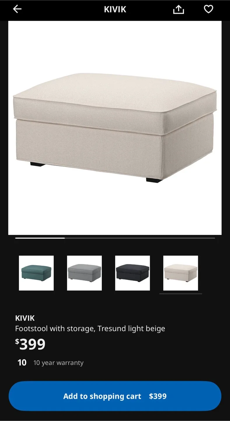 IKEA Kivik Footstool with Storage - Light Beige