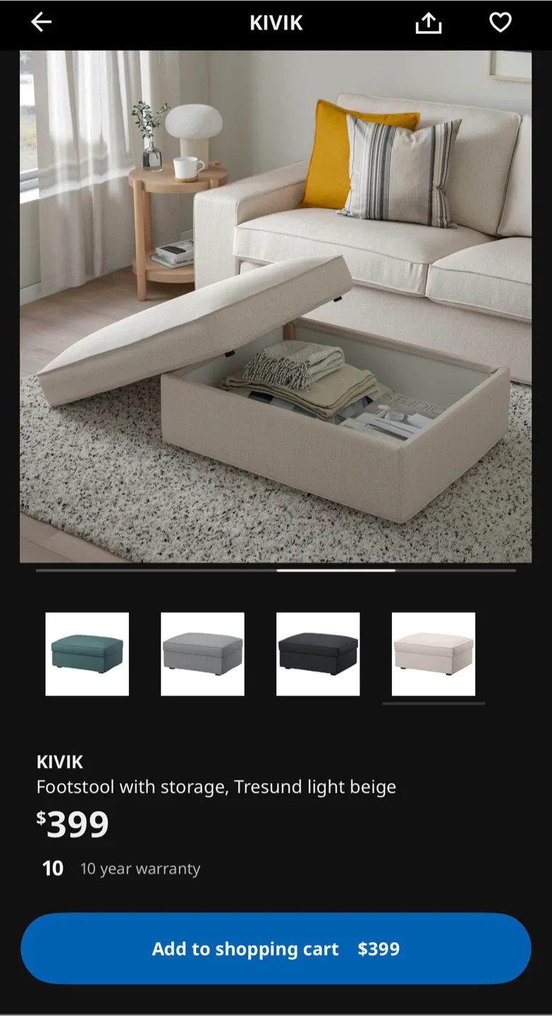 IKEA Kivik Footstool with Storage - Light Beige image indicator(2)