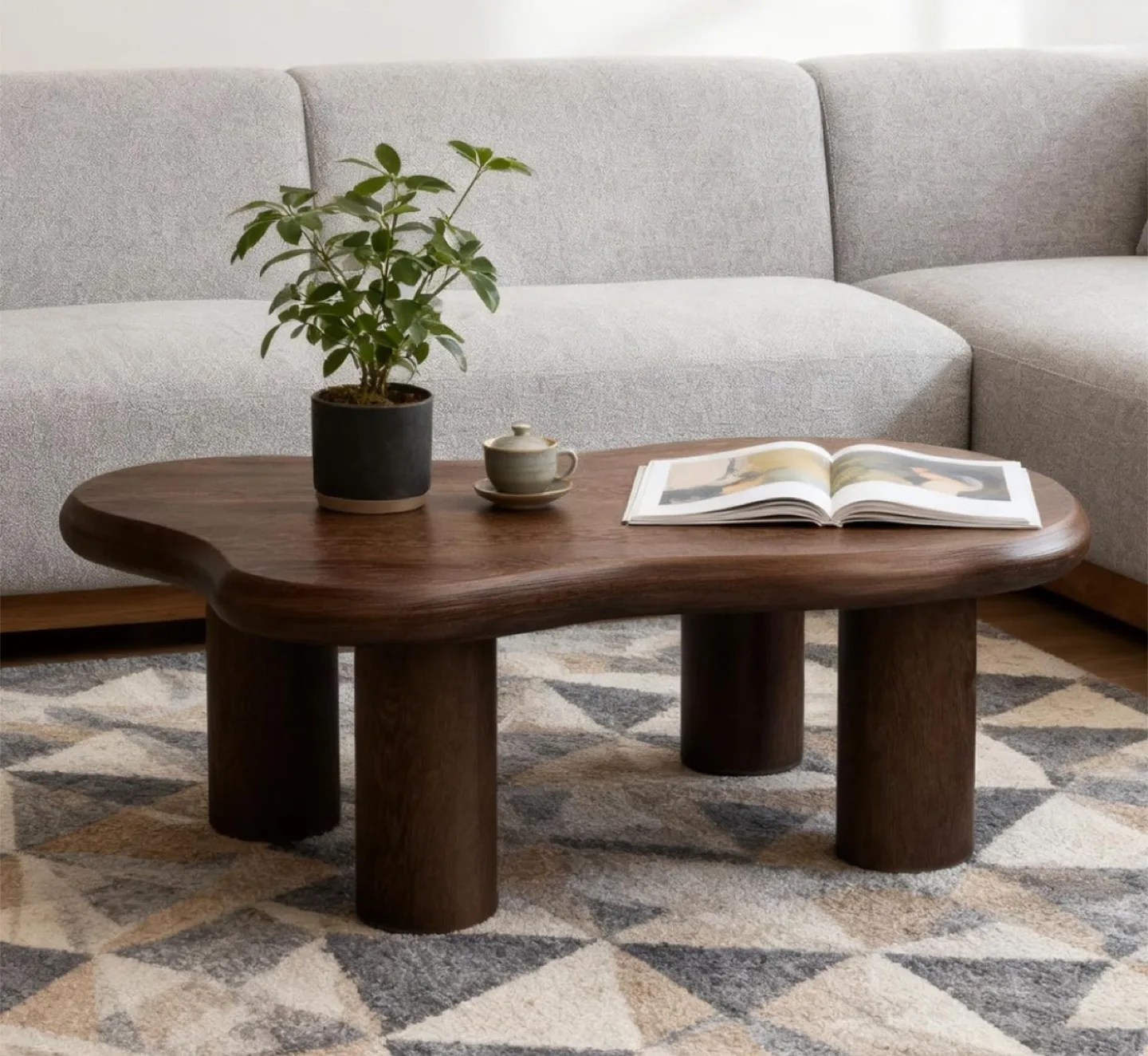 46" Modern Round Edge Brown Cloud Coffee Table