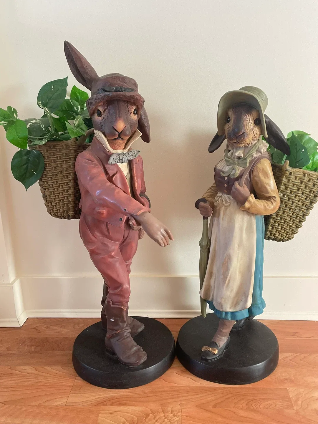 Rabbit Couple Planter Statues
