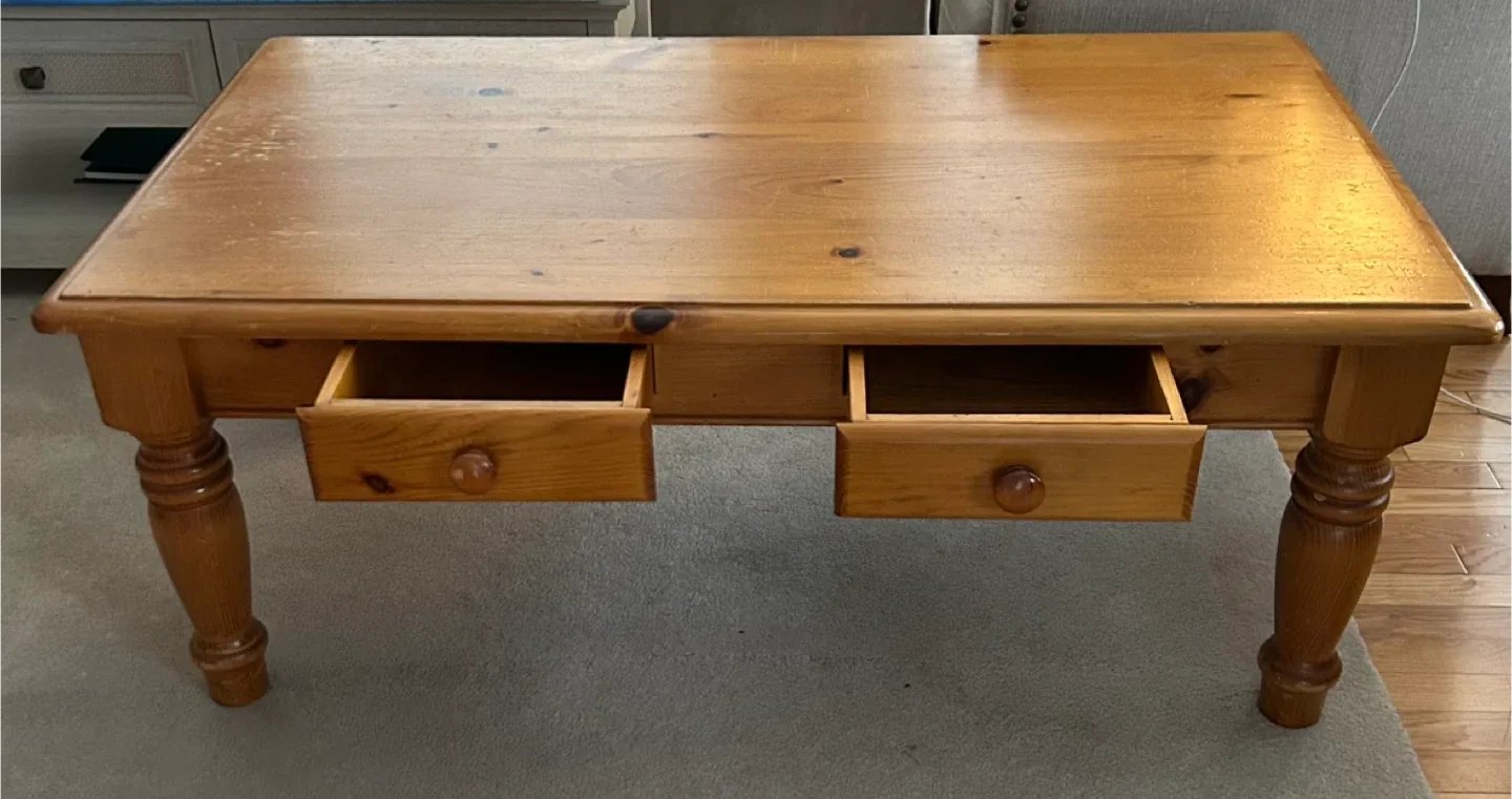 Solid Pine Coffee Table with Drawers