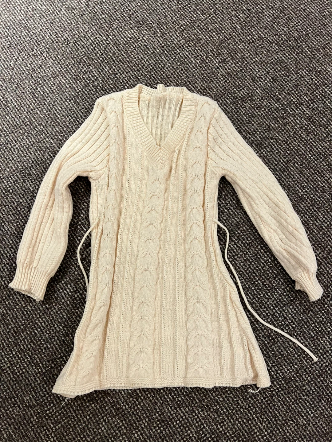White Cream Cable Knit Sweater Dress