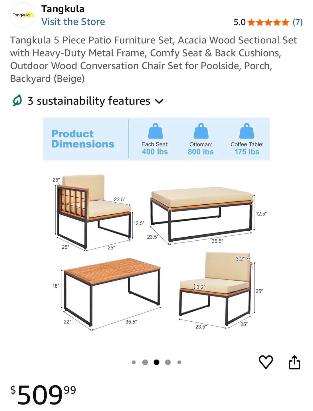 Tangkula 5-Piece Patio Furniture Set image indicator(4)