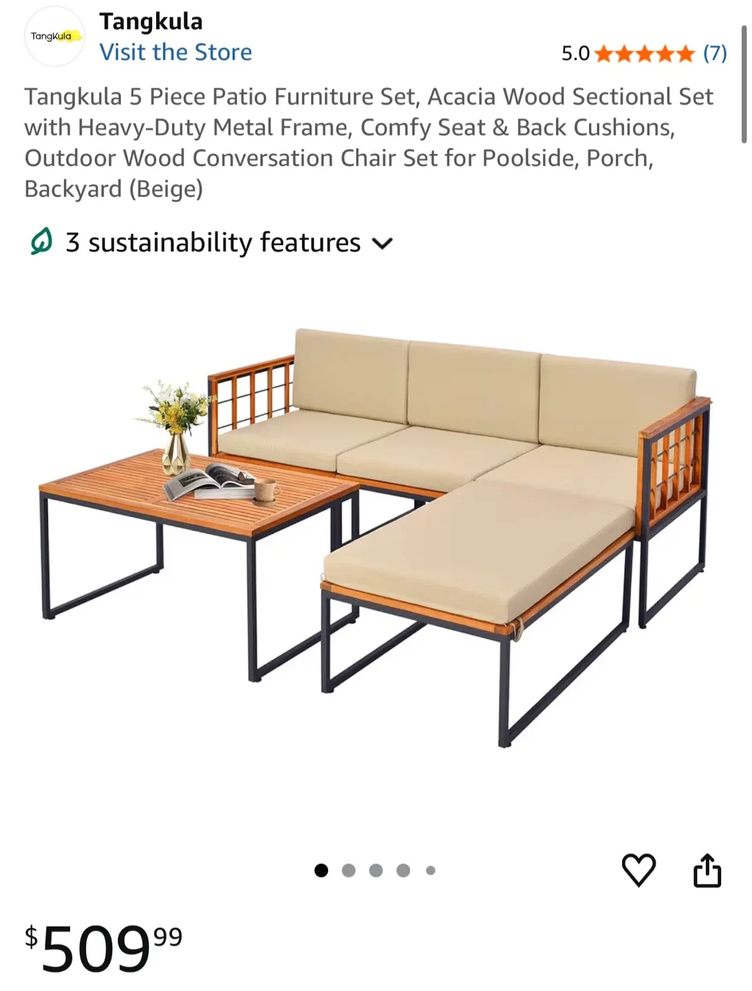 Tangkula 5-Piece Patio Furniture Set image indicator(3)