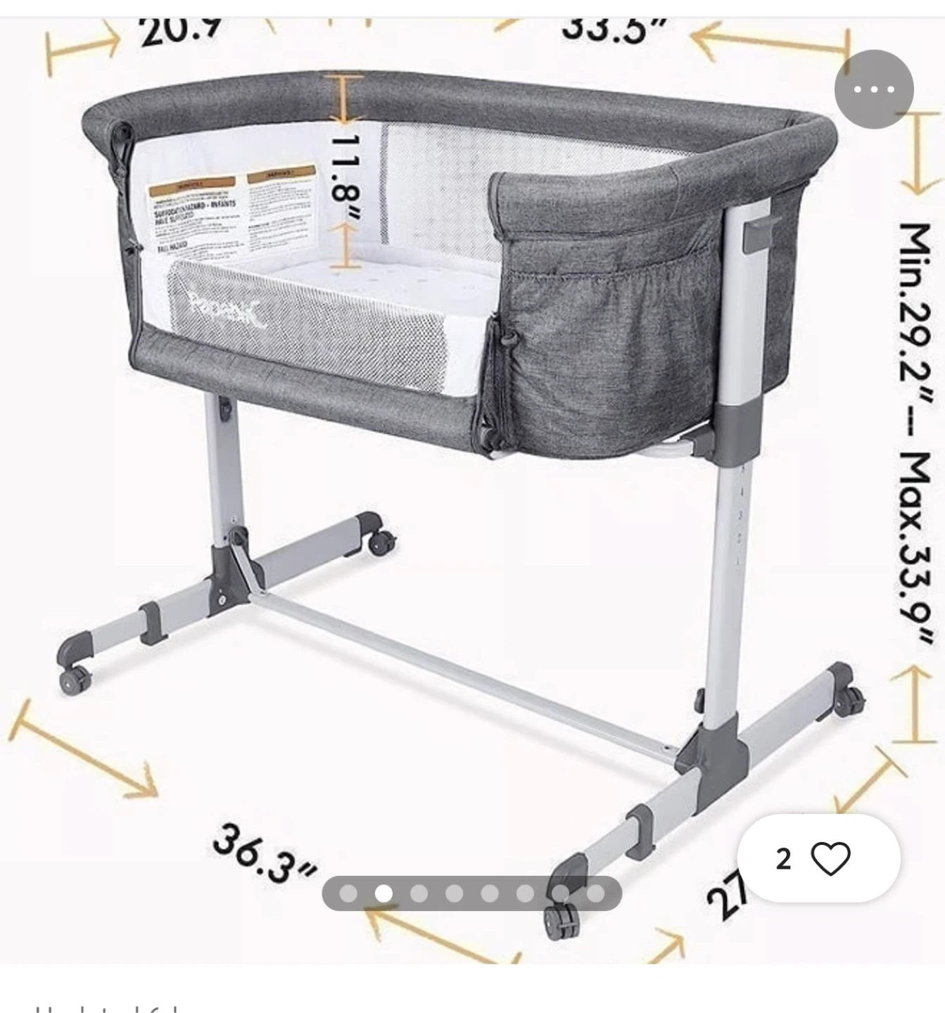 Pitmisk Baby Bassinet Bedside Sleeper - Gray - photo 2