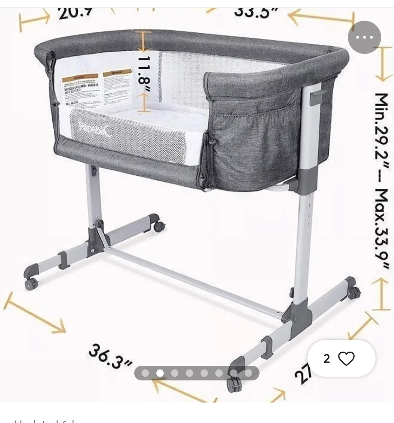 Pitmisk Baby Bassinet Bedside Sleeper - Gray image indicator(2)