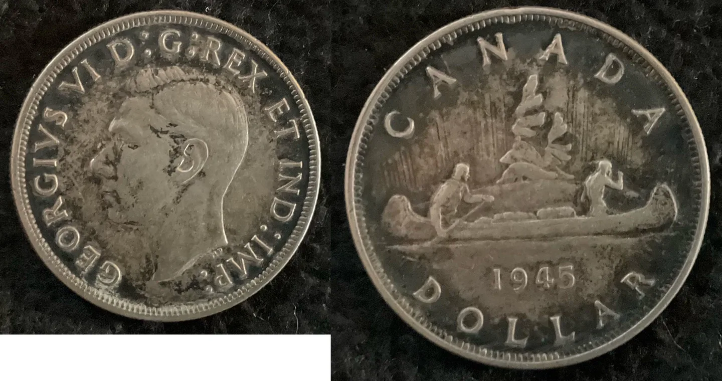 1945 Canadian Silver Dollar Coin