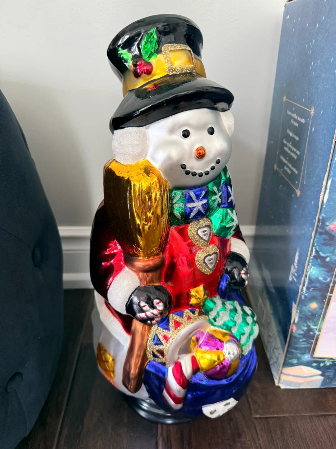 Rare Christmas Handpainted Glass Snowman indoor decoration