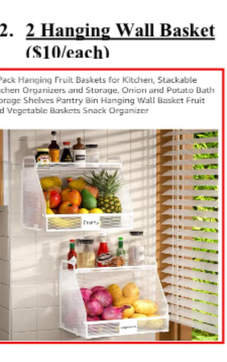 2 Hanging Wall Baskets ($10 each)