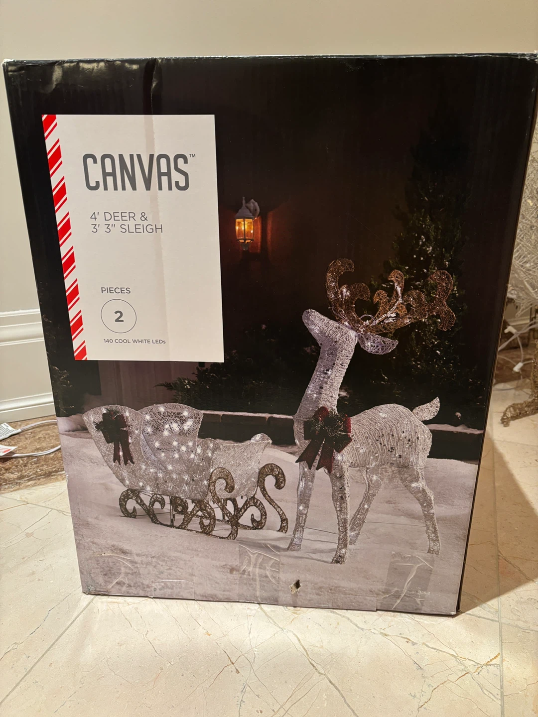 Canvas 4' Deer & 3'3" Sleigh - Christmas Decor