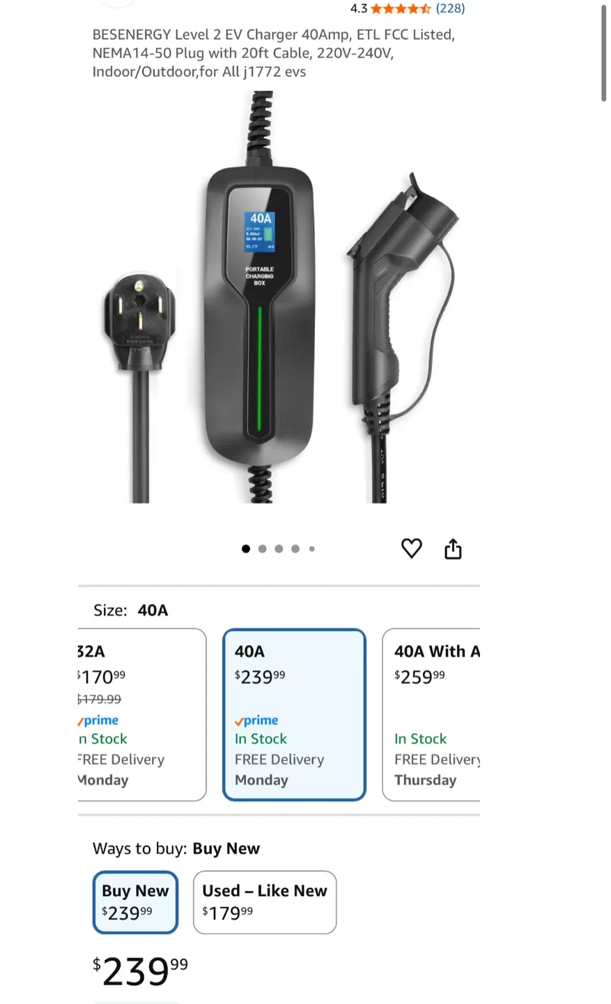 BESENERGY Level 2 EV Charger 40amp