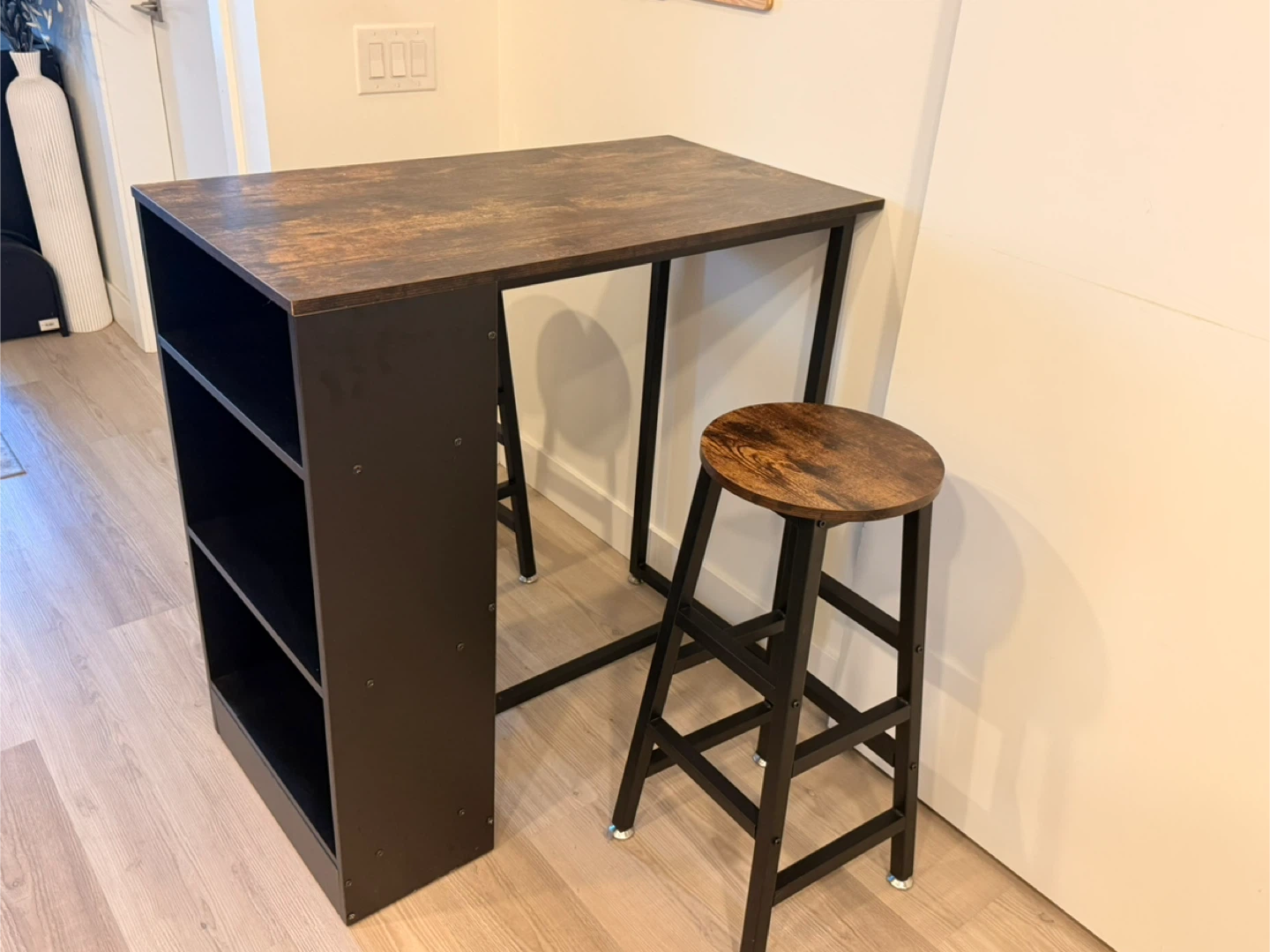 Bar Table with 2 Stools - Wood & Black - photo 3