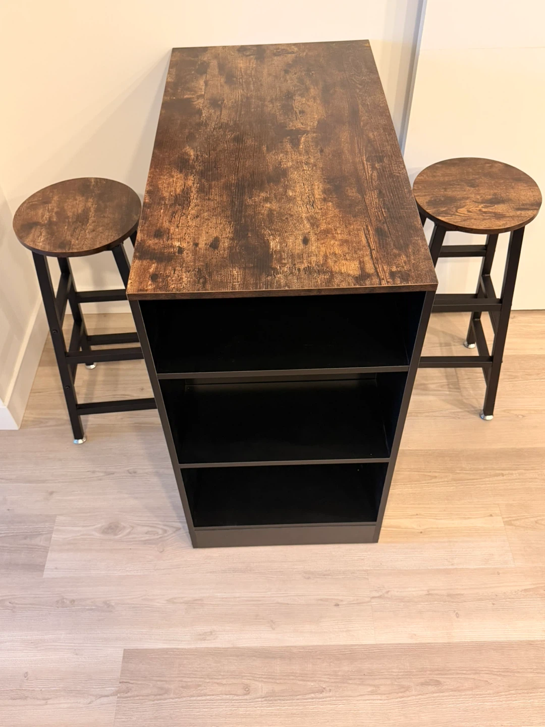 Bar Table with 2 Stools - Wood & Black - photo 4