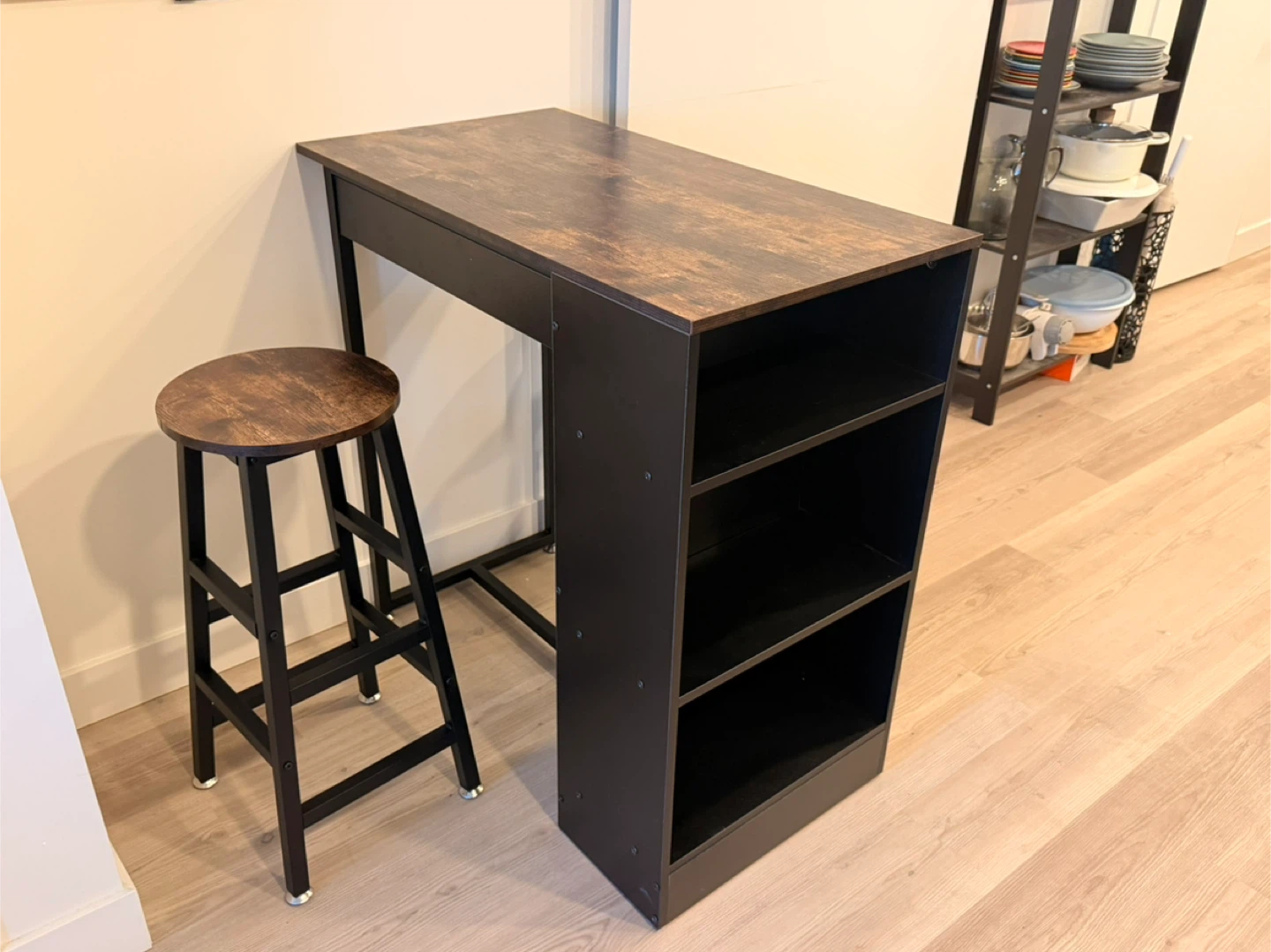 Bar Table with 2 Stools - Wood & Black - photo 2