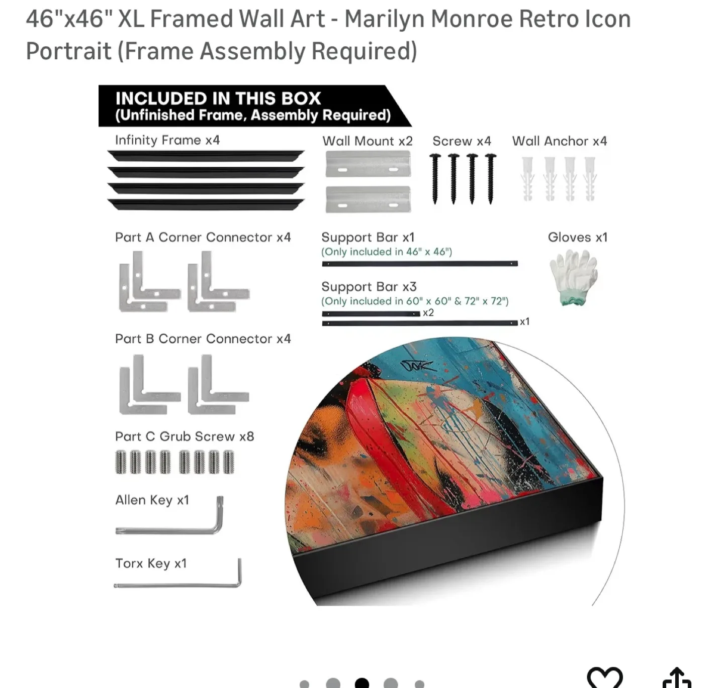 46"x46" XL Framed Wall Art - Marilyn Monroe image indicator(2)