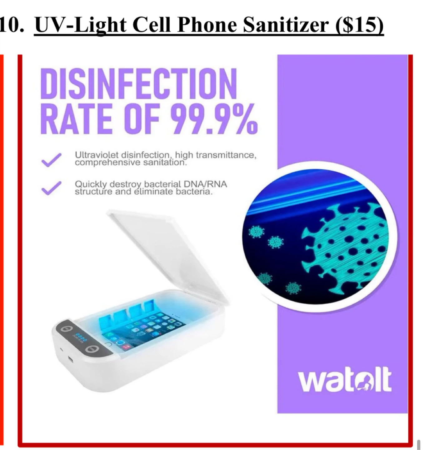 Watolt UV-Light Cell Phone Sanitizer