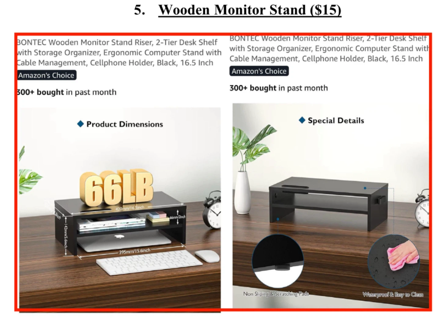 BONTEC Wooden Monitor Stand Riser - Black