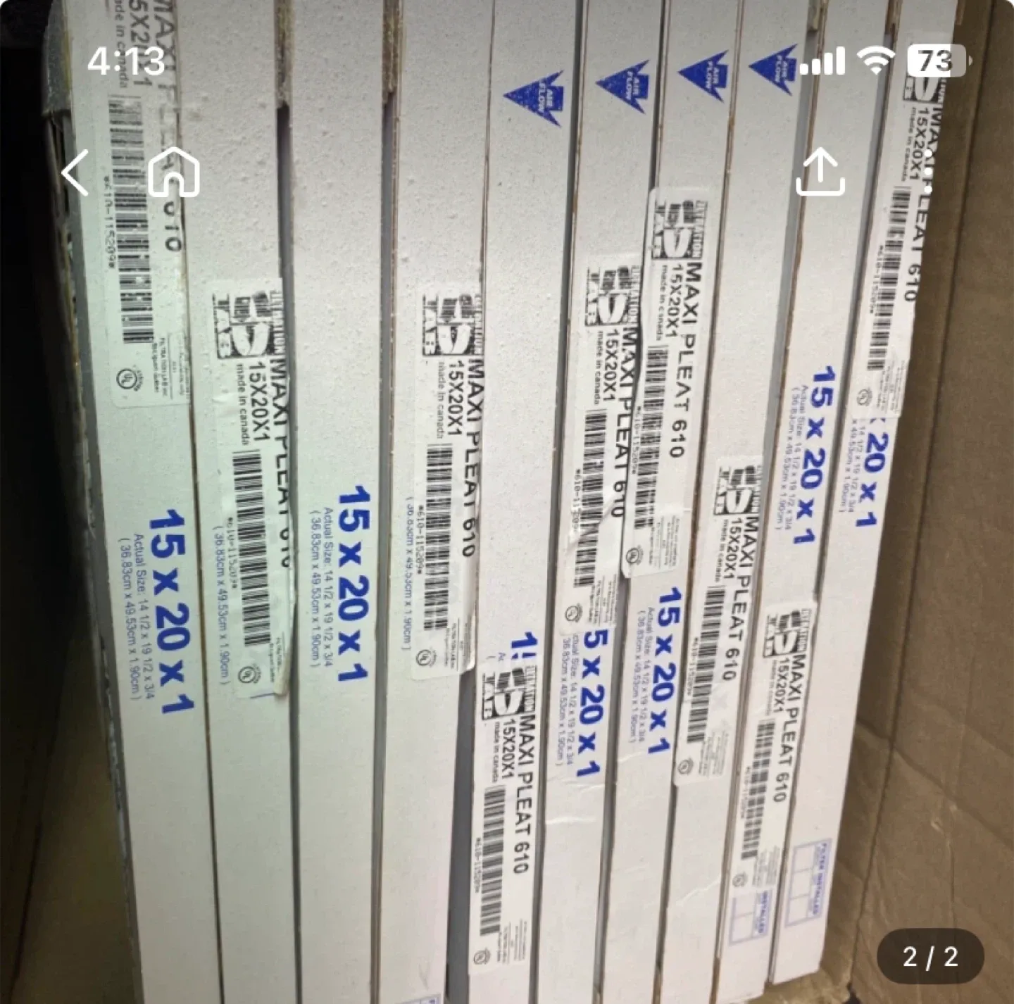 Maxi Pleat 610 Air Filter 15x20x1.  2 left