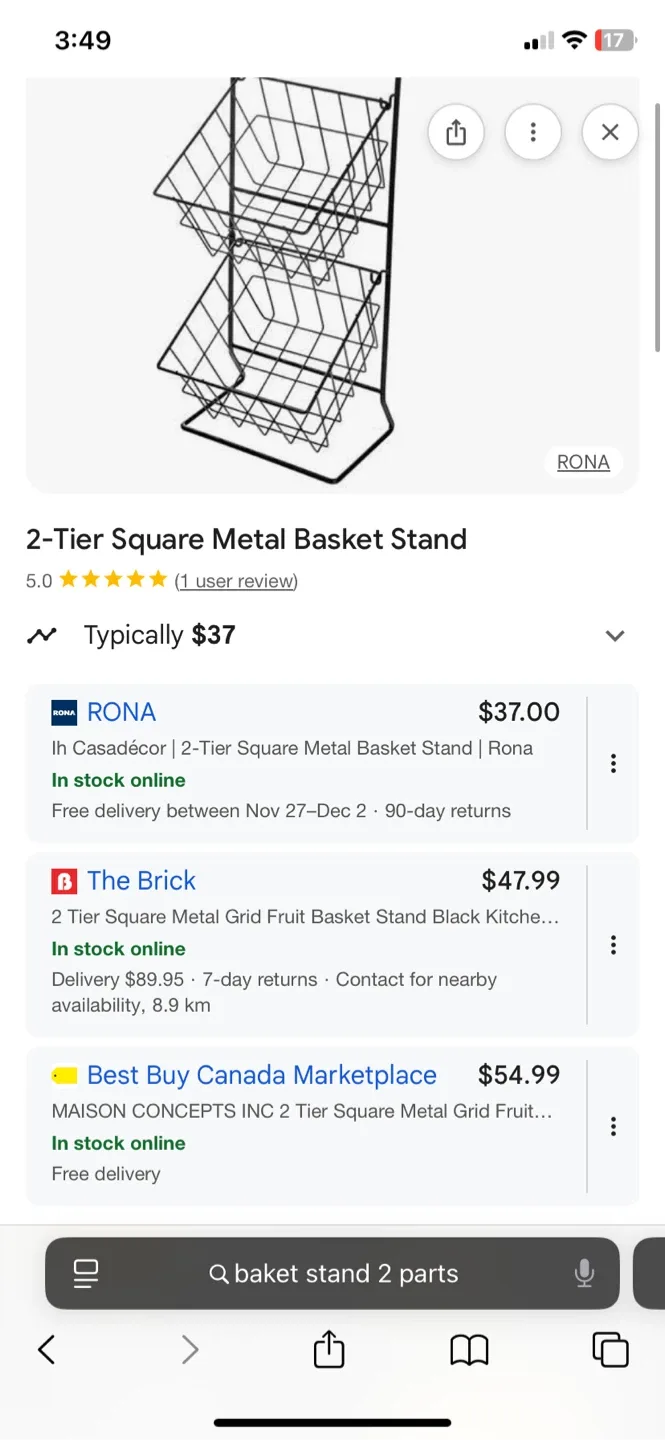 2-Tier Square Metal Basket Stand