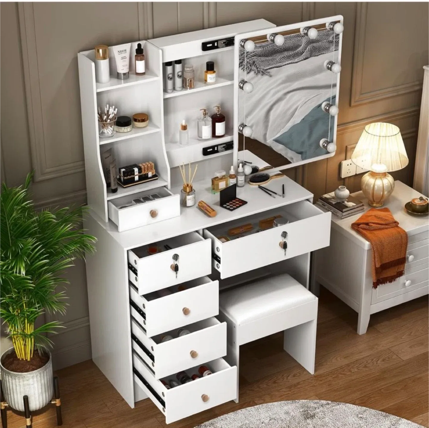 White Vanity Makeup Table