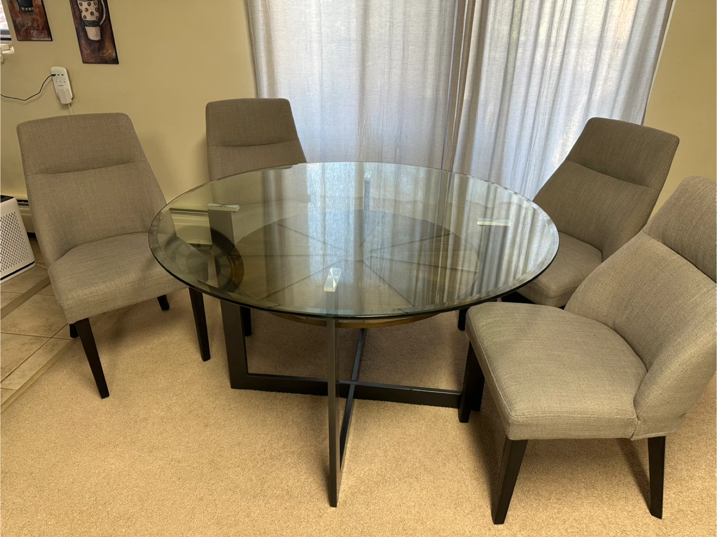 Glass Round Dining Table with 4 Grey Chairs - photo 4