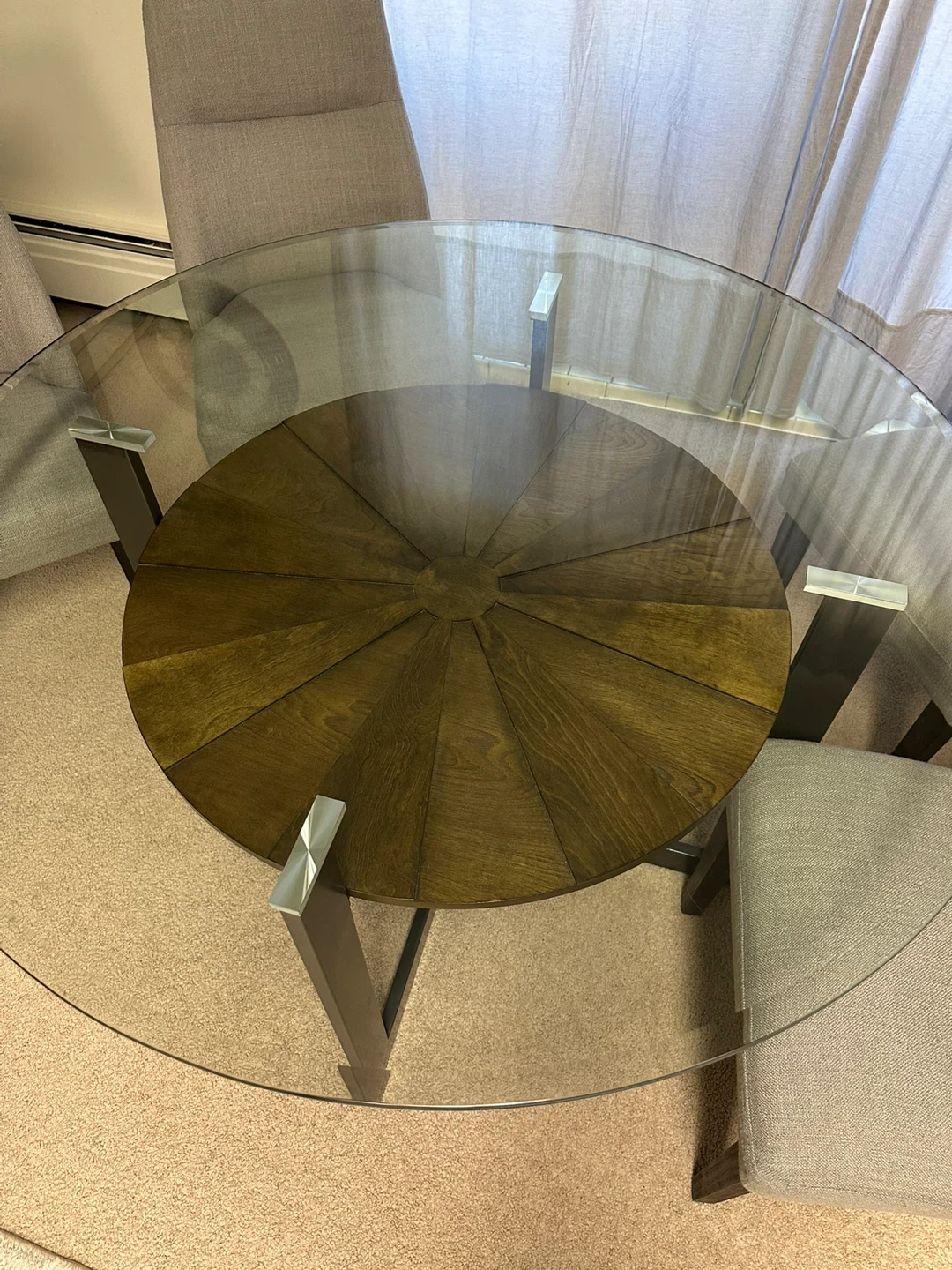 Glass Round Dining Table with 4 Grey Chairs - photo 3