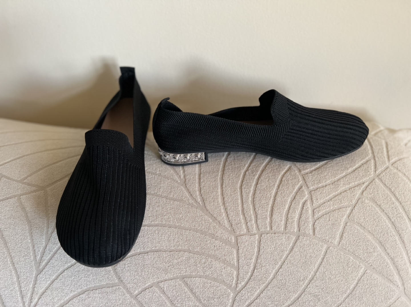 Brand New-Black Knit Loafers with Embellished Heel-Size 8